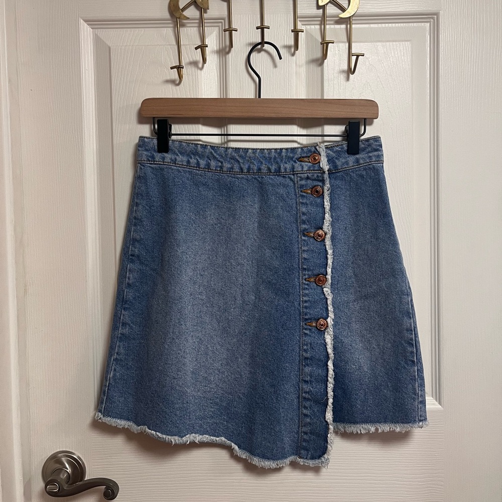 Zara Asymmetrical Denim Skirt with Button Detail